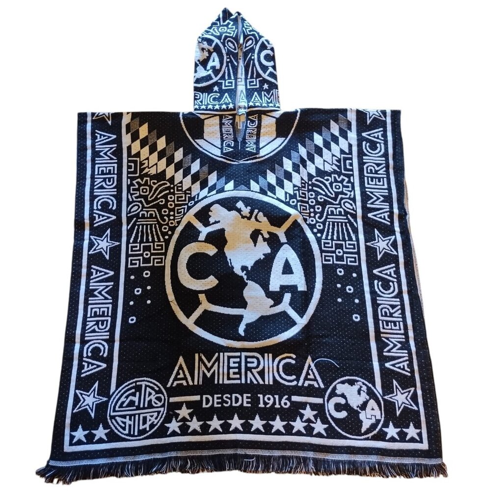 Club America Mexican Poncho - Stylish Fan Gear for Game Day | Black to White
